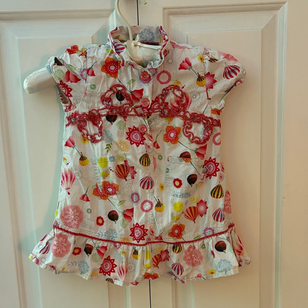Oilily Kids Floral Top with Ruffles - Red and Pink